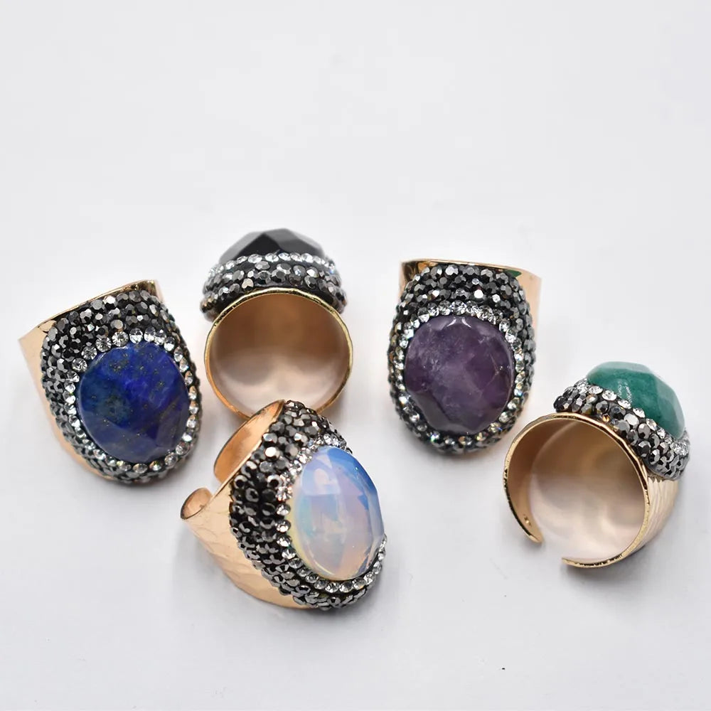 Natural Stone Crystal Electroplated Open Ring