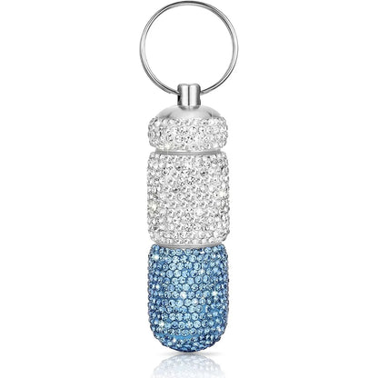 Bling Pill Case Travel Rhinestone Waterproof Fashion Pill Holder with Keychain Luxury Cute Storage Box for Outdoor Camping Case