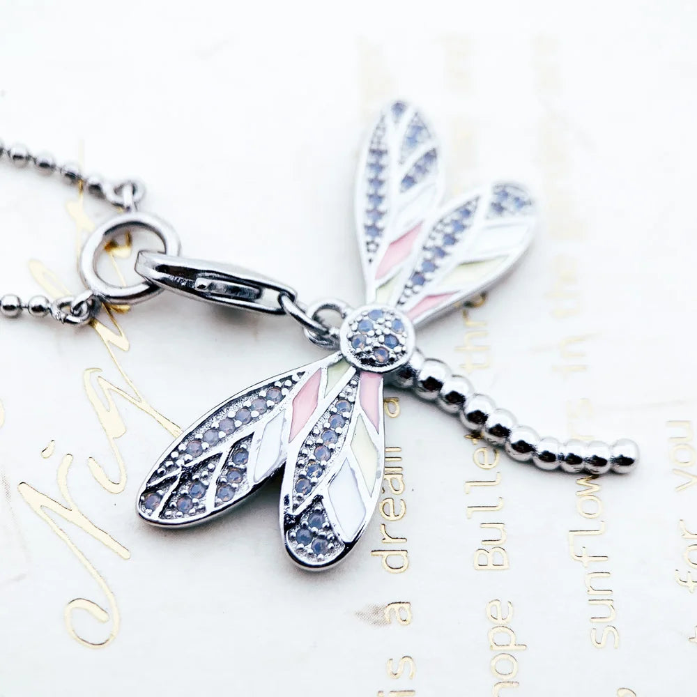 Pink Dragonfly 925 Sterling Silver Necklace