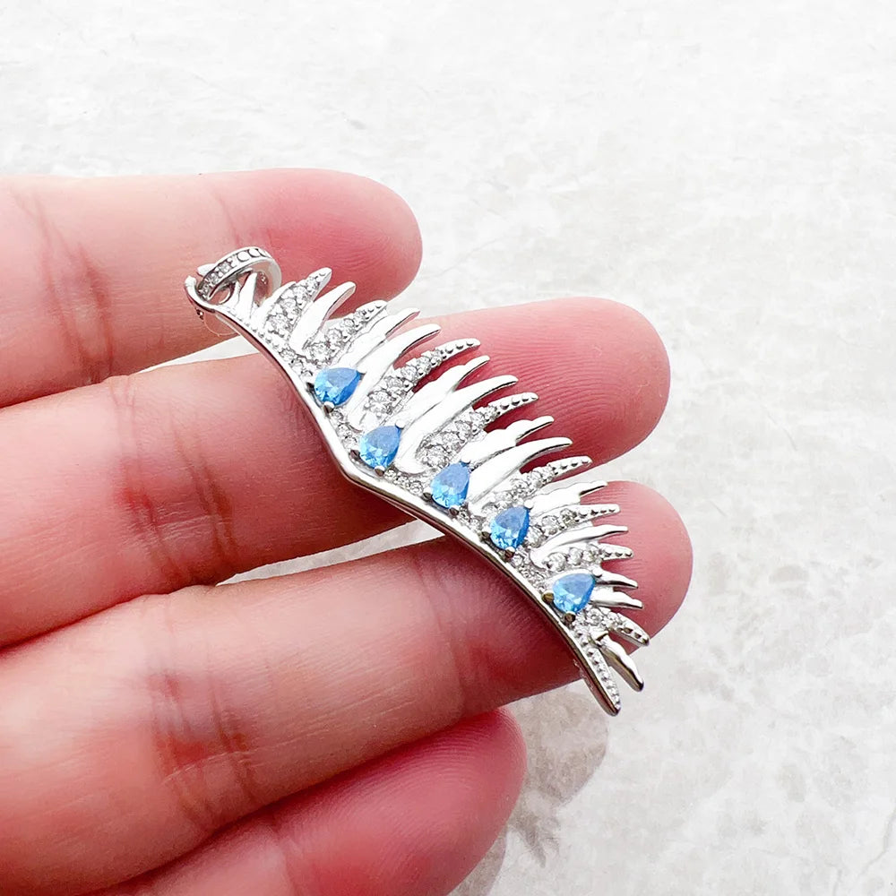 Blue Stone Phoenix Wing Pendant 925 Sterling Silver