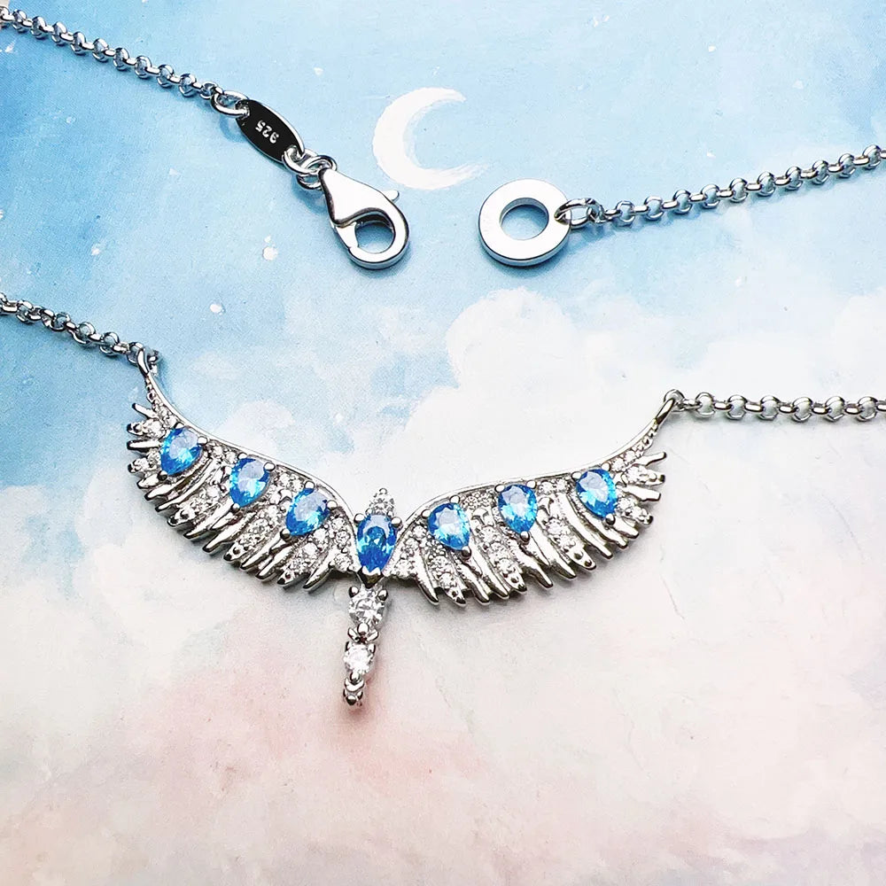 Blue Phoenix Wing Necklace and Braelet Set  925 Sterling Silver