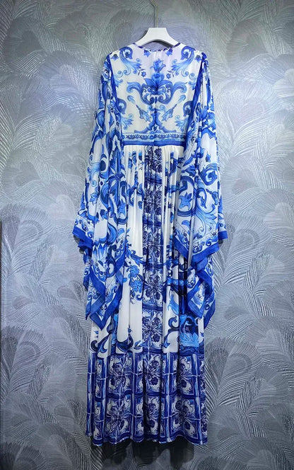 Blue and White Porcelain-Inspired Maxi Dress