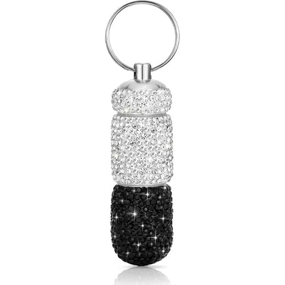 Bling Pill Case Travel Rhinestone Waterproof Fashion Pill Holder with Keychain Luxury Cute Storage Box for Outdoor Camping Case