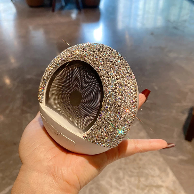 Mini Portable Bluetooth Speaker with Rhinestones Colorful LED Light USB Wireless Audio Subwoofer Rechargeable For Smartphones