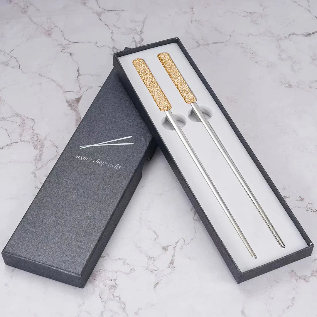 Luxury Rhinestone Stainless Steel Chopsticks w/Box