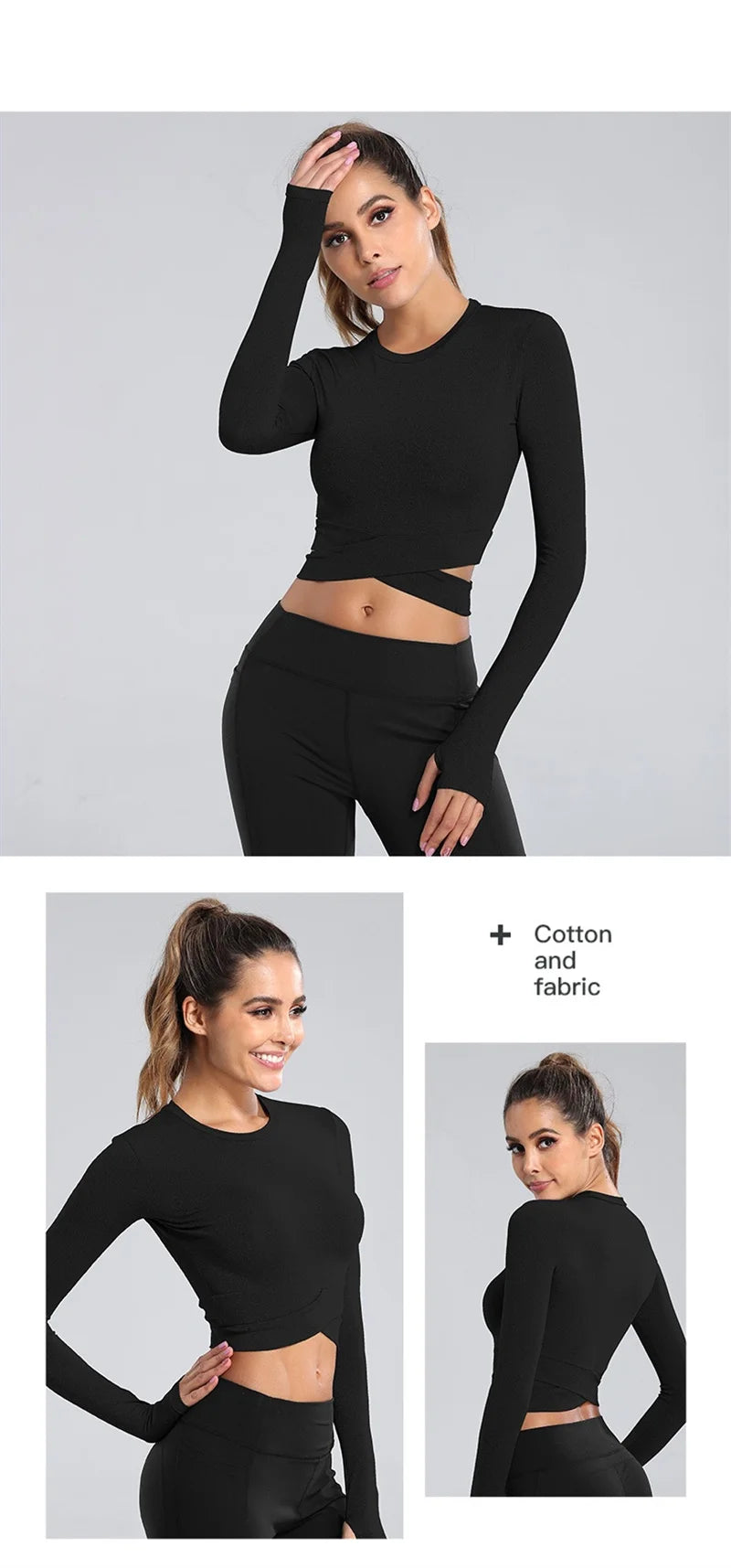 Aiithuug Miidriff Long Sleeve Yoga Tops Sports Fitness Crop Top Gym Shirts Slim Fit Running Tank Tops Criss Cross Waist Cross