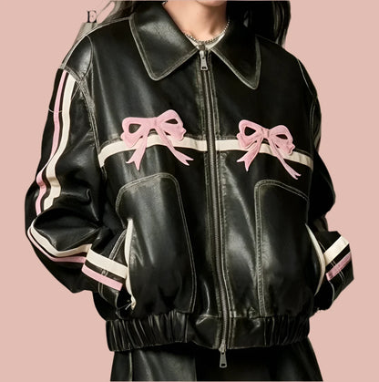 Women Lace Up Bow Jacket