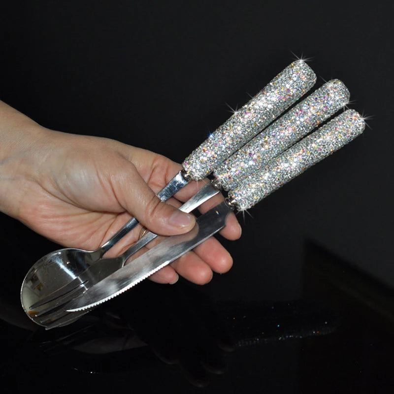 Starlight Sparkle Celestial Radiance Crystal-Encrusted Cutlery Set