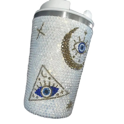 380ML White Opal Evil Eyes Sparkle DIY Handmade Rhinestone Coffee Car Mug Photo Props