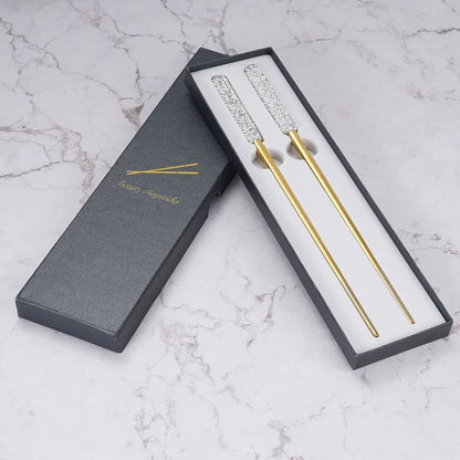 Luxury Rhinestone Stainless Steel Chopsticks w/Box