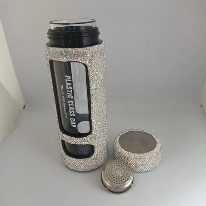 Rhinestone Double Wall Glass Mug