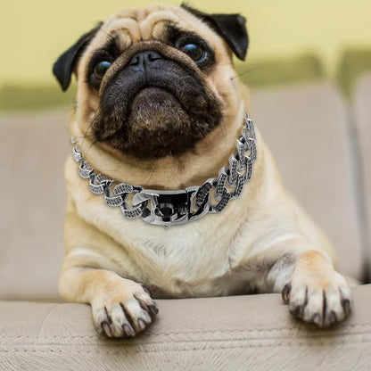 32MM Alloy Dog Collar Chain Diamond Inlay Sparkle Bulldog Necklace Cat Collars Pet Accessories Small Medium Large Dogs Golden