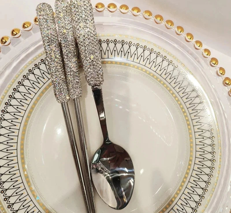 Starlight Sparkle Celestial Radiance Crystal-Encrusted Cutlery Set