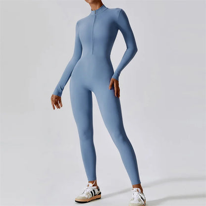 Aiithuug Yoga Bodysuits Zipper Gym Workout Body Suits Fitness Yoga Suit Quick Dry Long Sleeve Full Suits Sports Jogging Jumpsuit