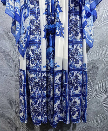 Blue and White Porcelain-Inspired Maxi Dress