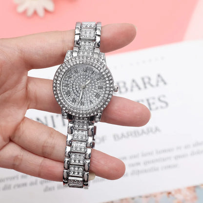 Top NEW Luxury Full Diamond Watch for Women Elegant Brand Quartz Steel Watches Ladies Zircon Crystal Fashion Wristwatch Clock