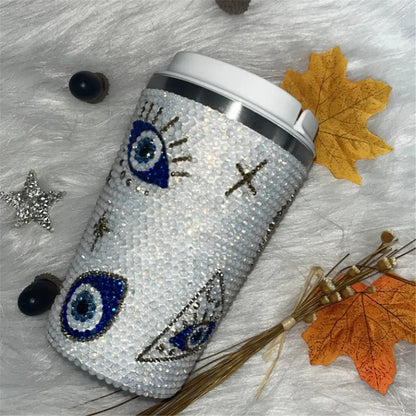 380ML White Opal Evil Eyes Sparkle DIY Handmade Rhinestone Coffee Car Mug Photo Props