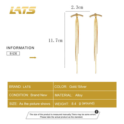 LATS 2022 Korean Vintage Glossy Arc Bar Long Thread Tassel Drop Earrings for Women Geometric Fashion Jewelry Hanging Pendientes