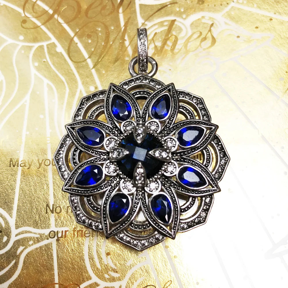 Pendant Blue Lotus Flower,Brand New Fashion Jewelry 925 Sterling Silver Europe Accessories Gift For Woman