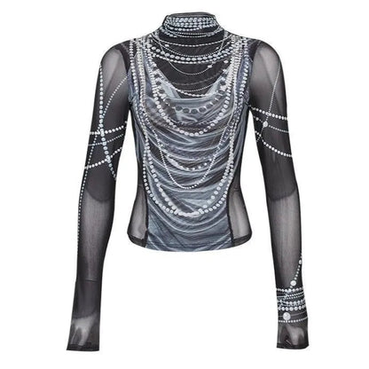 Luminous Pearl Graphic Gauze Fashion Top