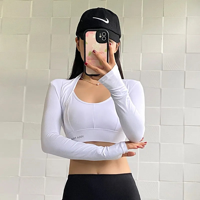 Aiithuug Yoga Shawl with Thumbholes Women's Short Hem Cropped Sweatshirt Long Sleeve Open Front Bolero Shrug Gym Pilates Casual