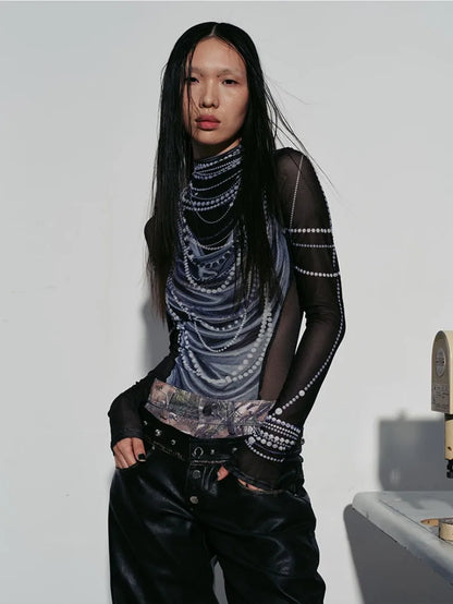 Luminous Pearl Graphic Gauze Fashion Top