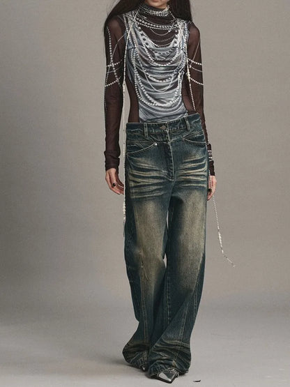 Luminous Pearl Graphic Gauze Fashion Top