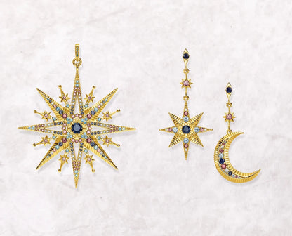 Cosmic Dreams Star & Moon Pendant and Earring Set