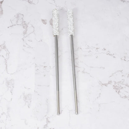 Luxury Rhinestone Stainless Steel Chopsticks w/Box