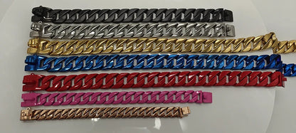 High Quality Stainless Steel Large Breed Dog Harness Luxury Pink Colour Plated Cuban Link Chain Bulldog Collar