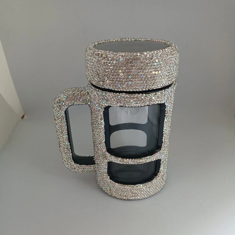 Rhinestone Double Wall Glass Mug