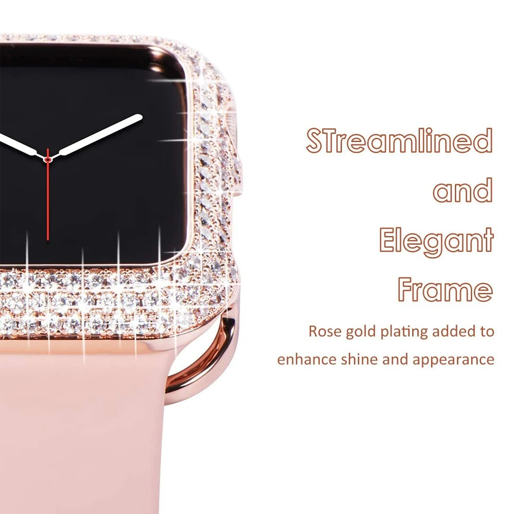 Carved Copper Luxury Bumper for Apple Watch Case 44/40mm 42/38mm Diamond  7 SE/6/5/4/3/2 45 41 mm