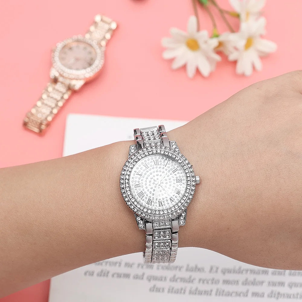 Top NEW Luxury Full Diamond Watch for Women Elegant Brand Quartz Steel Watches Ladies Zircon Crystal Fashion Wristwatch Clock