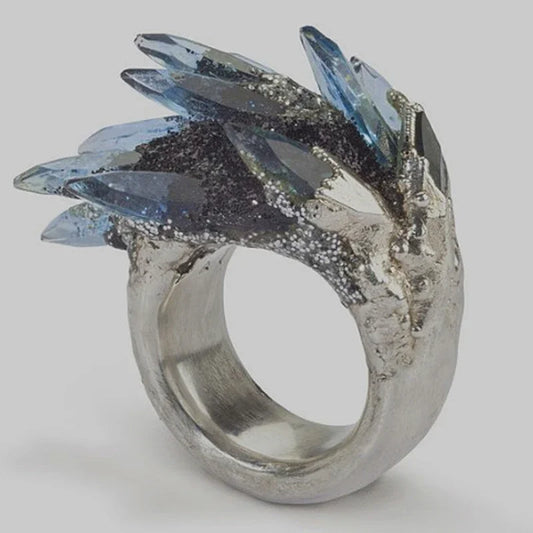 Carved Blue Crystal Ring