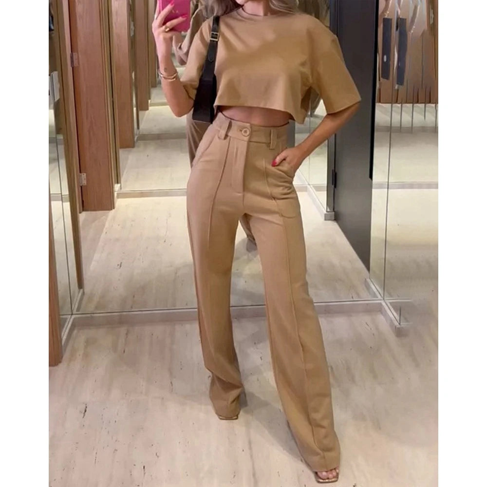 Casual High Waist Wide Leg Pants Suit