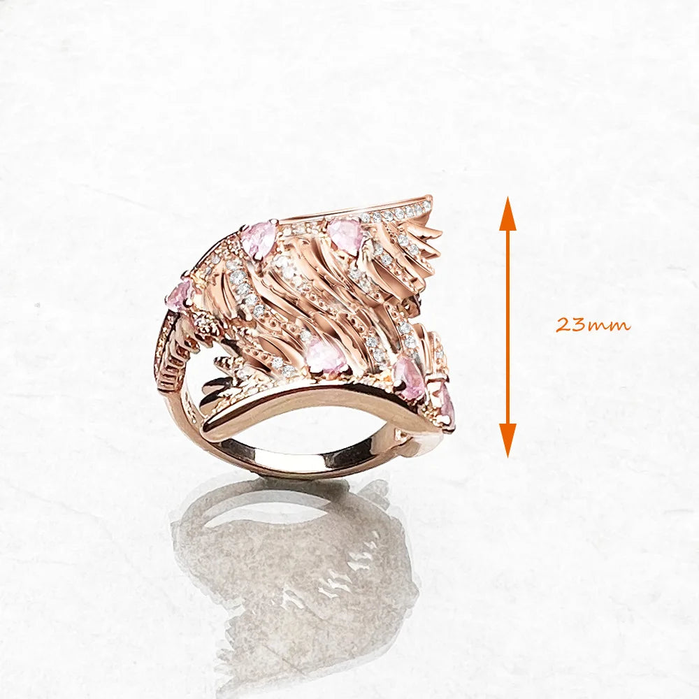 Rose Gold Phoenix Wings  925 Sterling Silver Ring