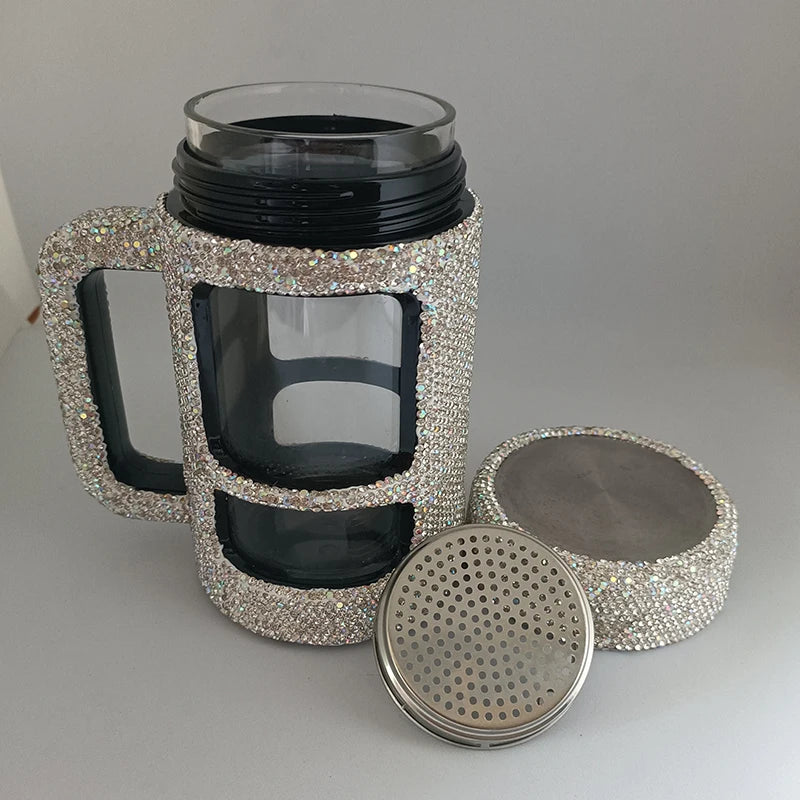 Rhinestone Double Wall Glass Mug