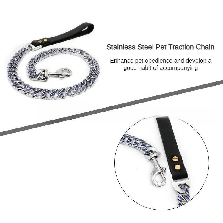 32MM Stainless Steel Pet Supplies Dog Collar Bully Dog Fighting Bully Dog Collar Durbin Cuban Chain Traction Leash Chain