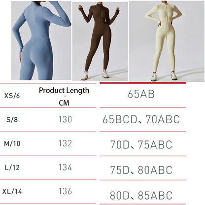 Aiithuug Yoga Bodysuits Zipper Gym Workout Body Suits Fitness Yoga Suit Quick Dry Long Sleeve Full Suits Sports Jogging Jumpsuit