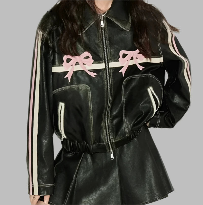 Women Lace Up Bow Jacket