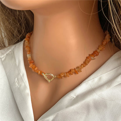 Healing Bohemian Gem Gravel Natural Semi-precious Stone Necklace Women's Fashion Necklace Jewelry Collares Para Mujer Female