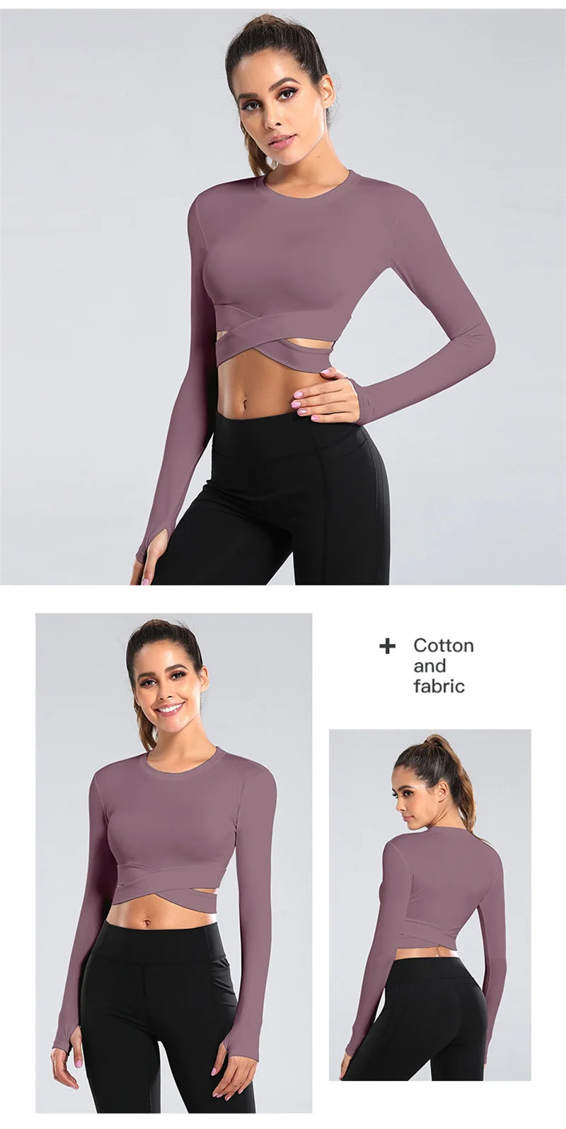 Aiithuug Miidriff Long Sleeve Yoga Tops Sports Fitness Crop Top Gym Shirts Slim Fit Running Tank Tops Criss Cross Waist Cross