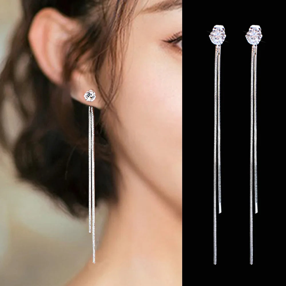 LATS 2022 Korean Vintage Glossy Arc Bar Long Thread Tassel Drop Earrings for Women Geometric Fashion Jewelry Hanging Pendientes