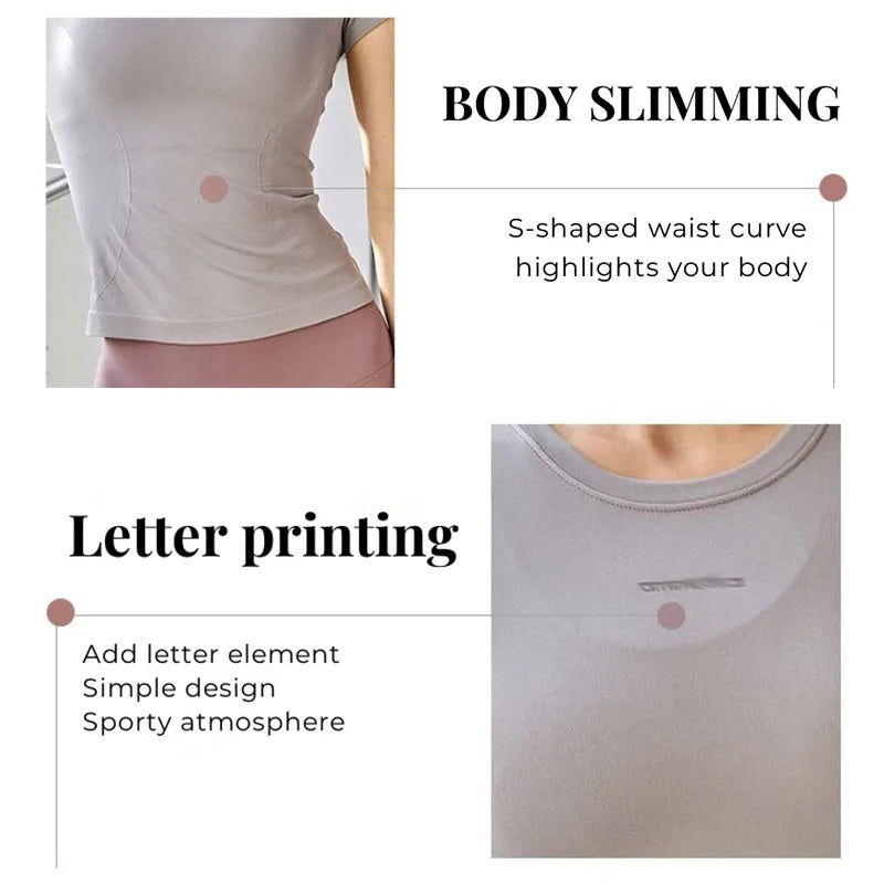 Aiithuug S-shaped Waist Stitches Yoga Tops Short Sleeve Quick Dry Gym Shirts Stretch Breathable Daily Sports Tennis Golf Tops