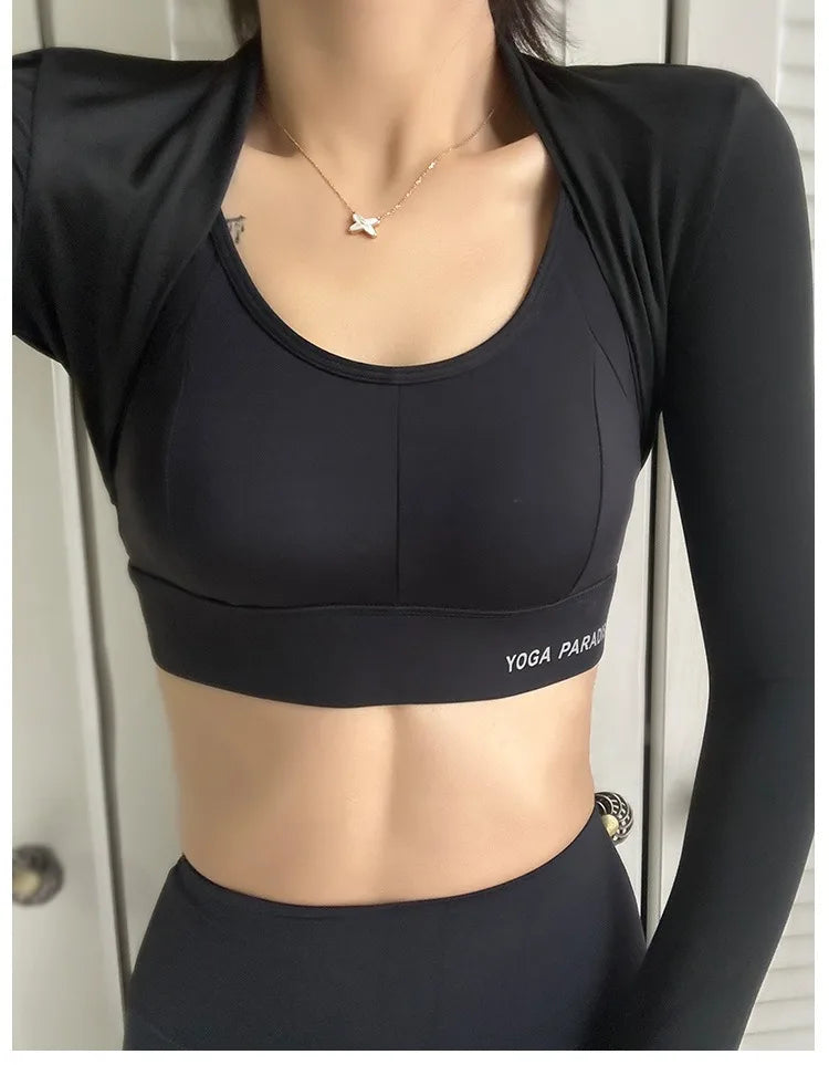 Aiithuug Yoga Shawl with Thumbholes Women's Short Hem Cropped Sweatshirt Long Sleeve Open Front Bolero Shrug Gym Pilates Casual