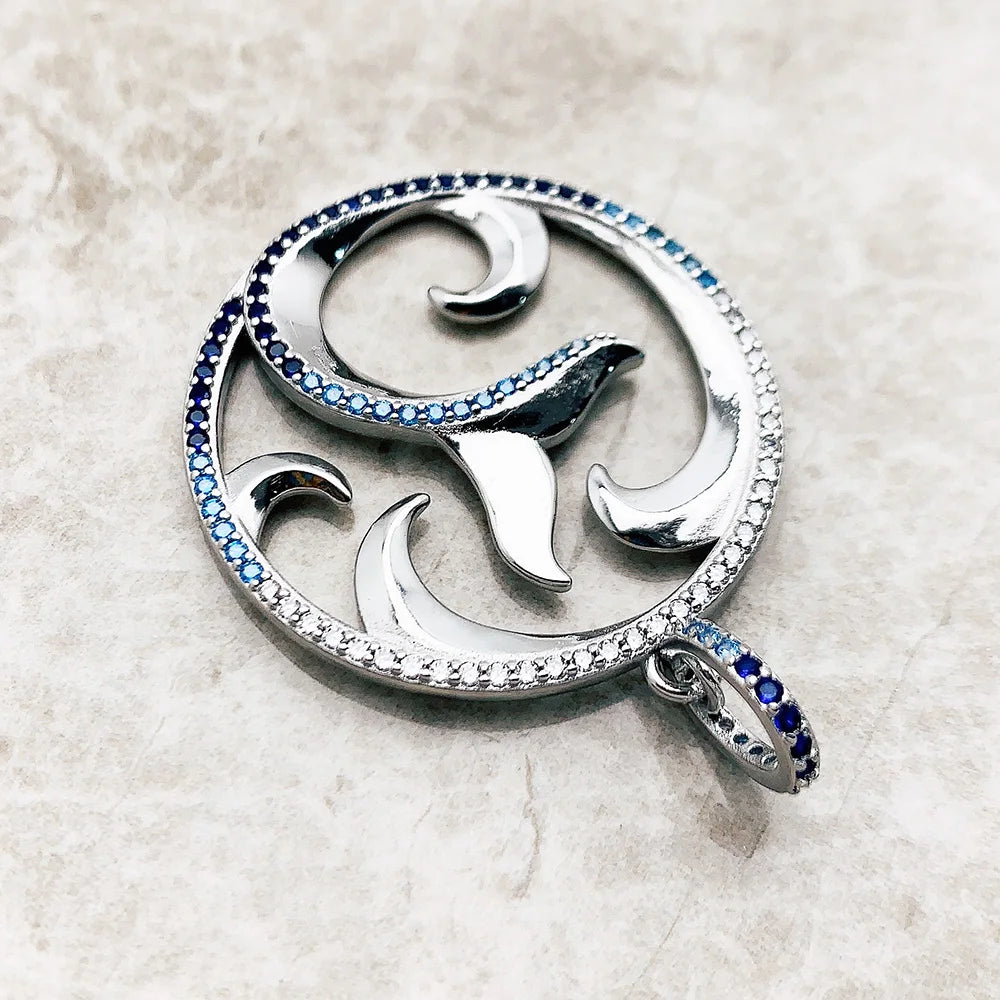 Pendant Tail Fin And Wave Blue Fine Jewelry Europe 925 Sterling Silver Cheerful Dolphin Trendy Gift For Woman