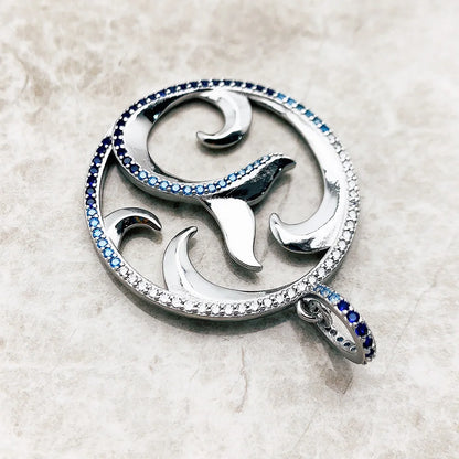 Pendant Tail Fin And Wave Blue Fine Jewelry Europe 925 Sterling Silver Cheerful Dolphin Trendy Gift For Woman