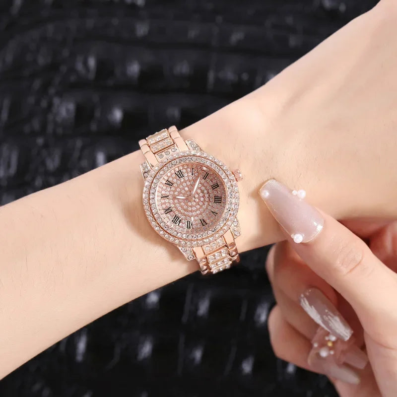 Top NEW Luxury Full Diamond Watch for Women Elegant Brand Quartz Steel Watches Ladies Zircon Crystal Fashion Wristwatch Clock