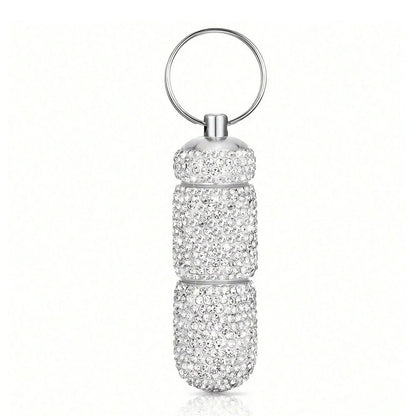 Bling Pill Case Travel Rhinestone Waterproof Fashion Pill Holder with Keychain Luxury Cute Storage Box for Outdoor Camping Case