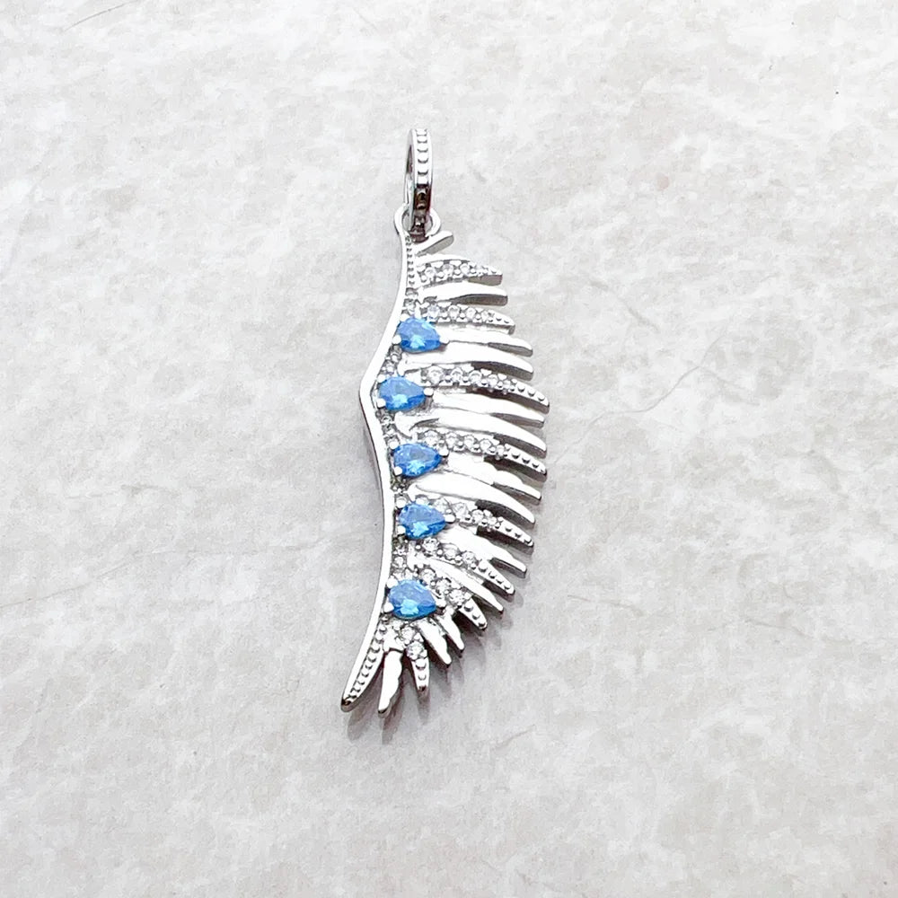 Blue Stone Phoenix Wing Pendant 925 Sterling Silver